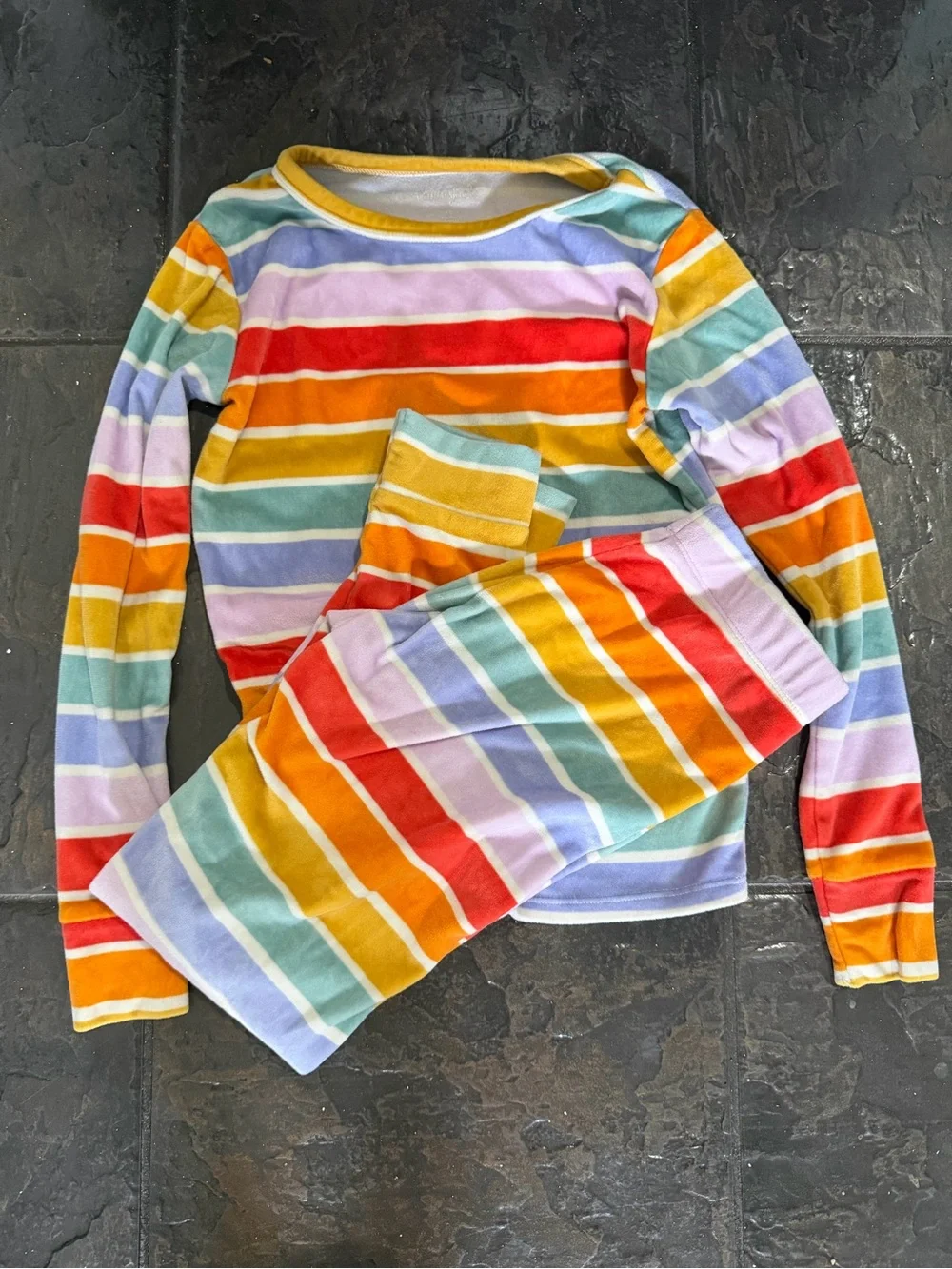 Cat & Jack Girls Rainbow Stripe Pajama Set Size 10 Colorful Long Sleeve